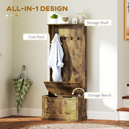Porte-manteau multifonction 4-en-1 avec banc rangement rustique