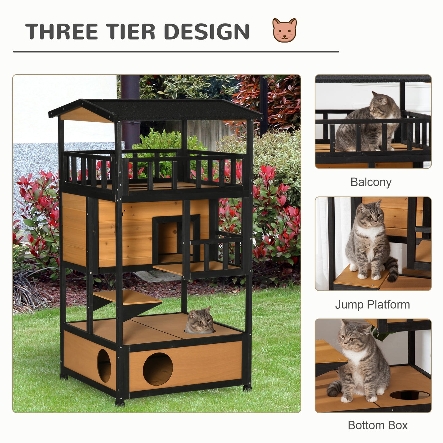 Maison pour chats extérieure 4 étages en bois de sapin