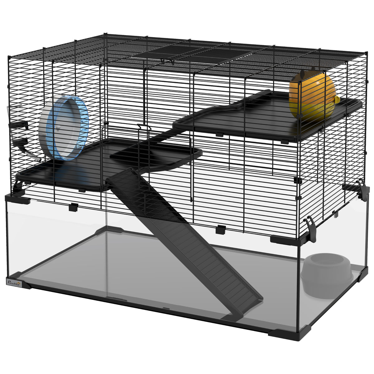 Cage à hamster à trois niveaux avec bac en verre