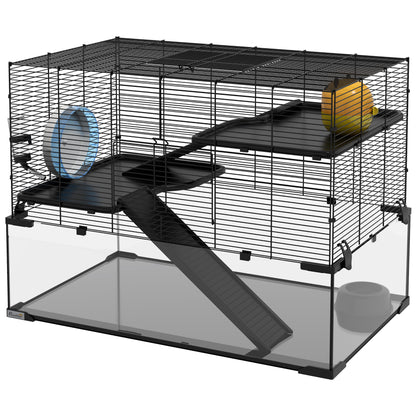Cage à hamster à trois niveaux avec bac en verre