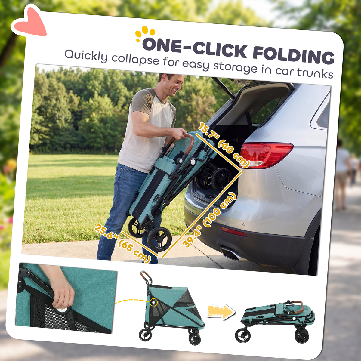 Poussette pour chien pliable avec suspension