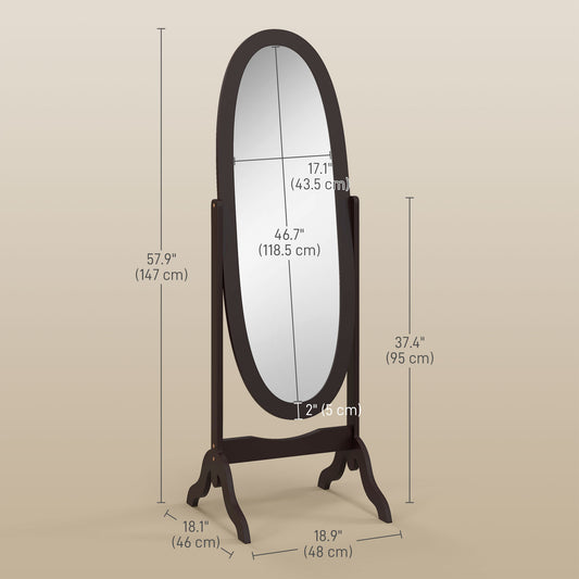 Miroir sur pied ovale pleine longueur à angle réglable