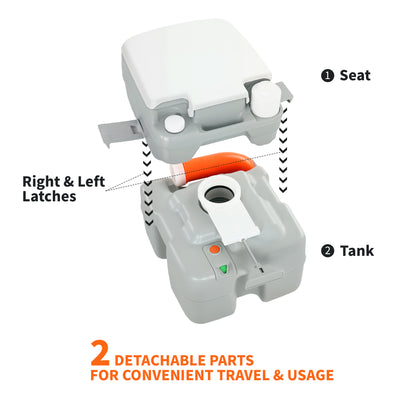 Toilette portable de camping rinçable avec réservoirs 20L