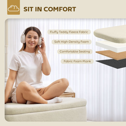 Banc de rangement en bouclette rembourré 120 cm