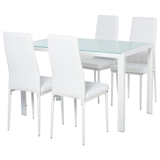 Ensemble salle à manger 5 pièces verre trempé cadre métal