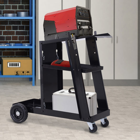 Chariot de soudage 3 tablettes avec chaînes de sécurité