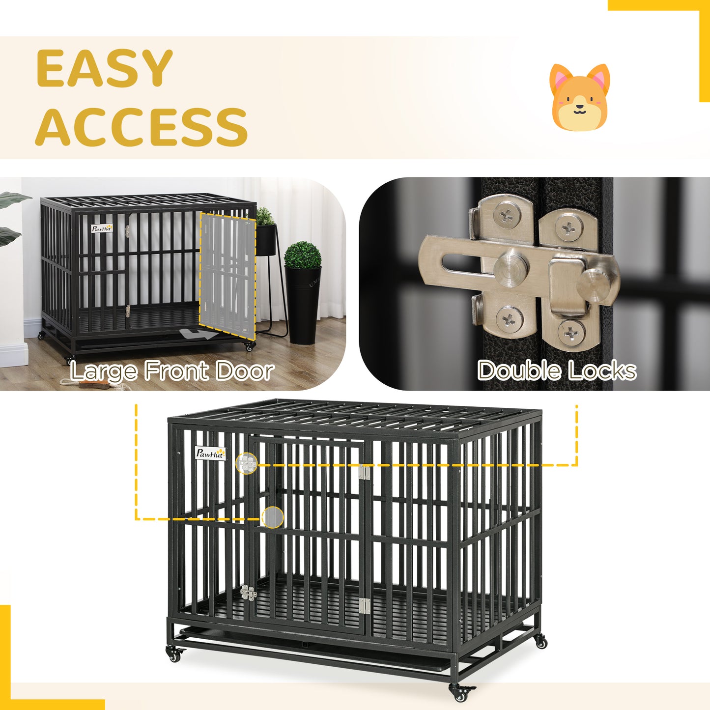 Cage pour chien en acier robuste 104 cm avec roulettes