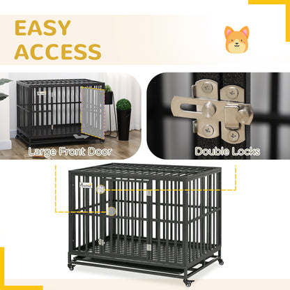 Cage pour chien en acier robuste 104 cm avec roulettes