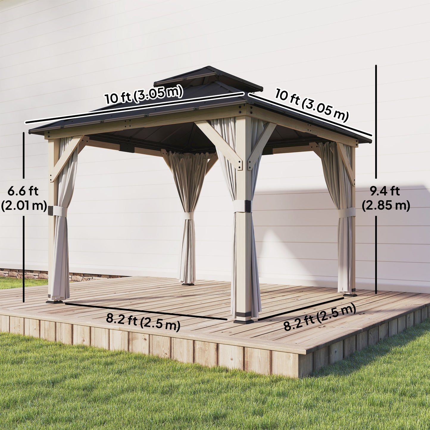 Gazébo à toit rigide 10x10 avec rideaux