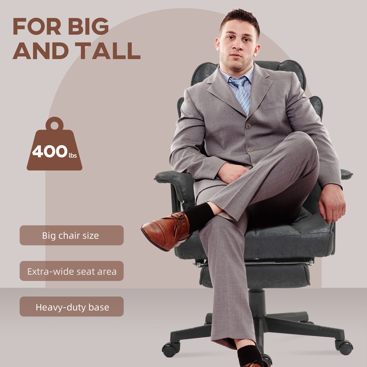 Chaise de bureau ergonomique grand format avec repose-pieds