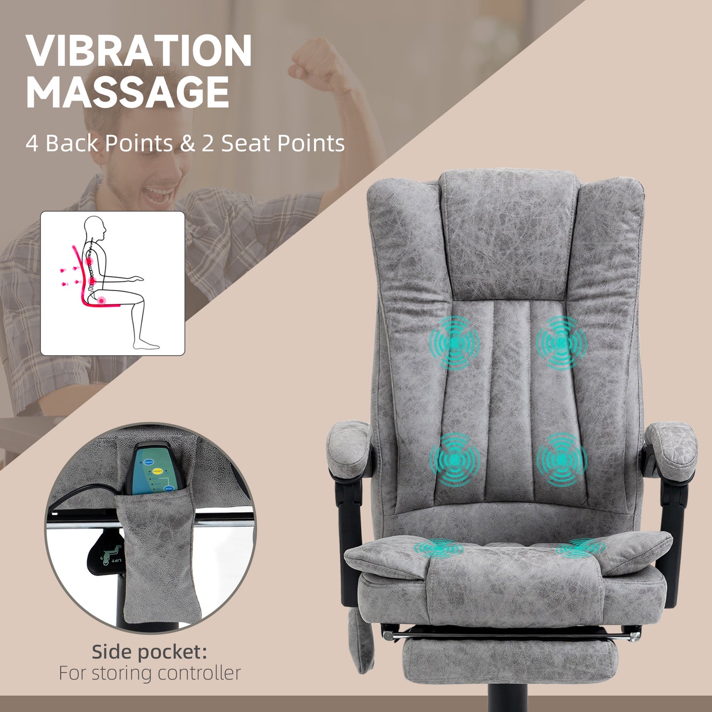 Fauteuil bureau massage vibrant repose-pieds rétractable