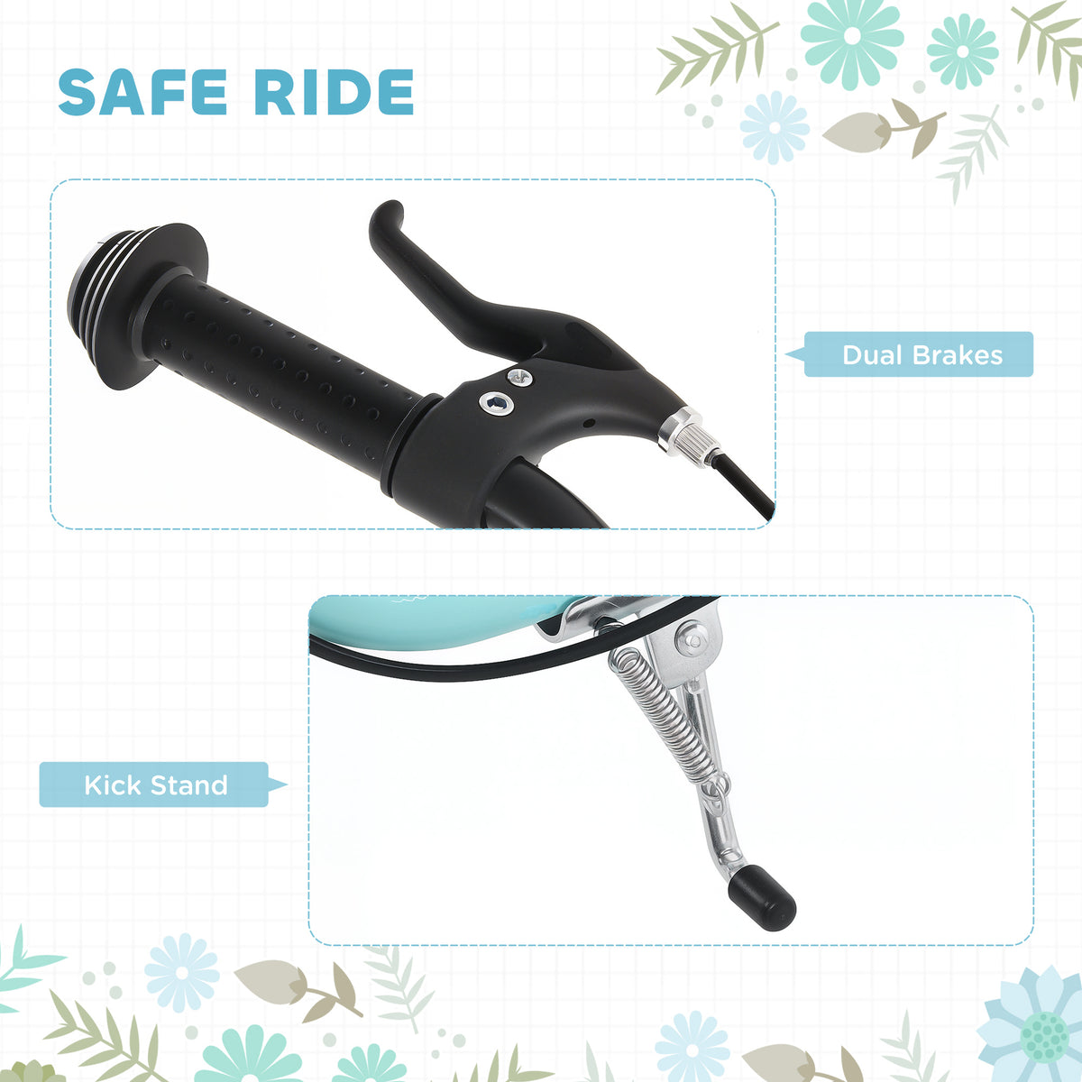 Trottinette pour enfants avec double frein et grandes roues gonflables