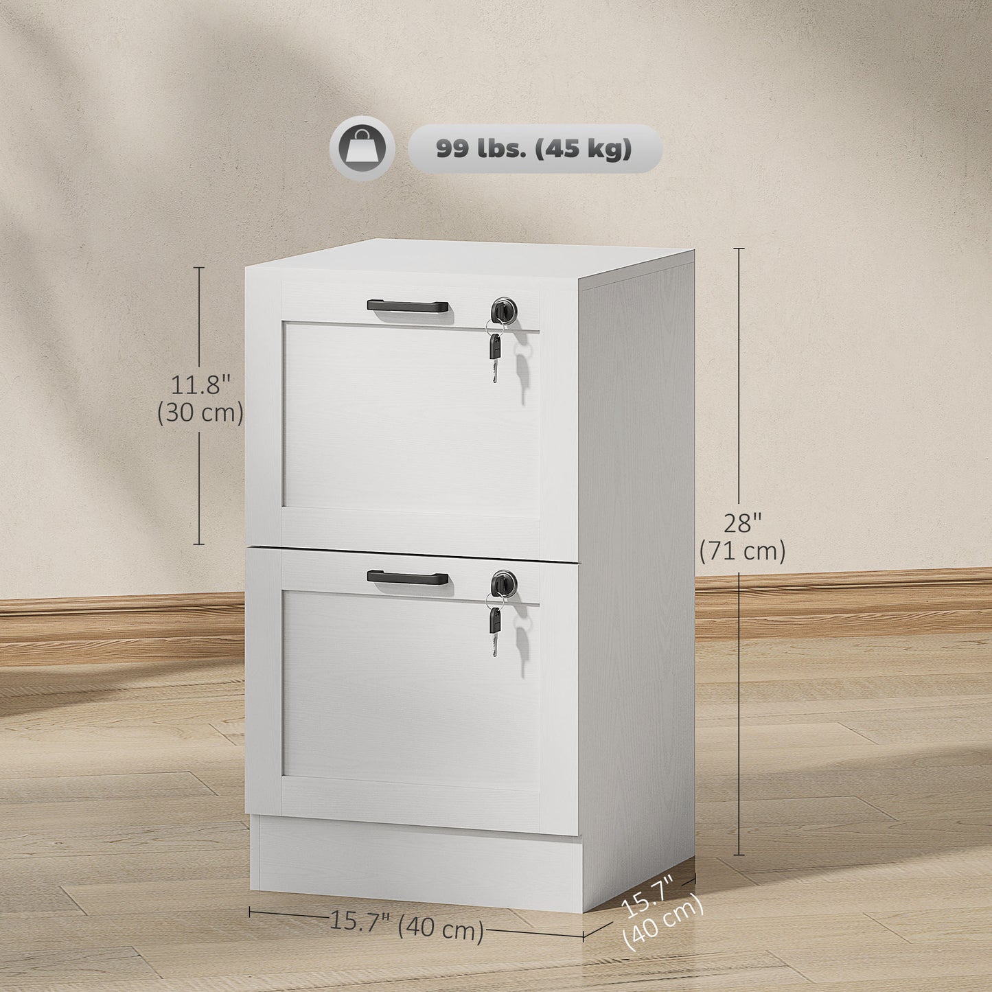 Classeur vertical 2 tiroirs verrouillables en MDF
