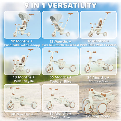 Tricycle évolutif 9-en-1 avec harnais de sécurité
