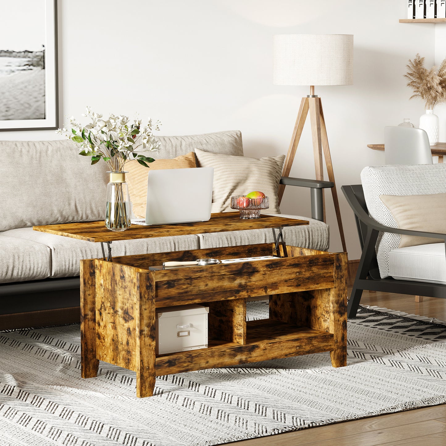 Table à café avec plateau relevable et rangement caché