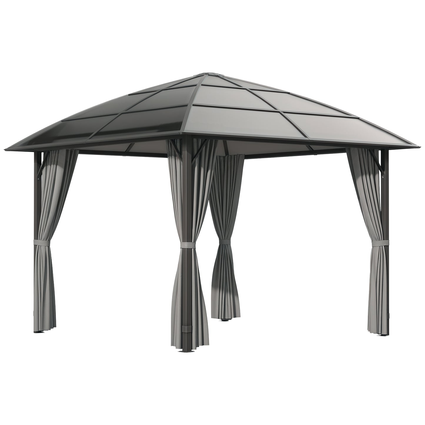 Gazebo toit rigide polycarbonate UV60+ avec rideaux
