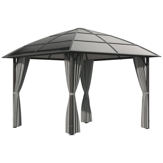 Gazebo toit rigide polycarbonate UV60+ avec rideaux