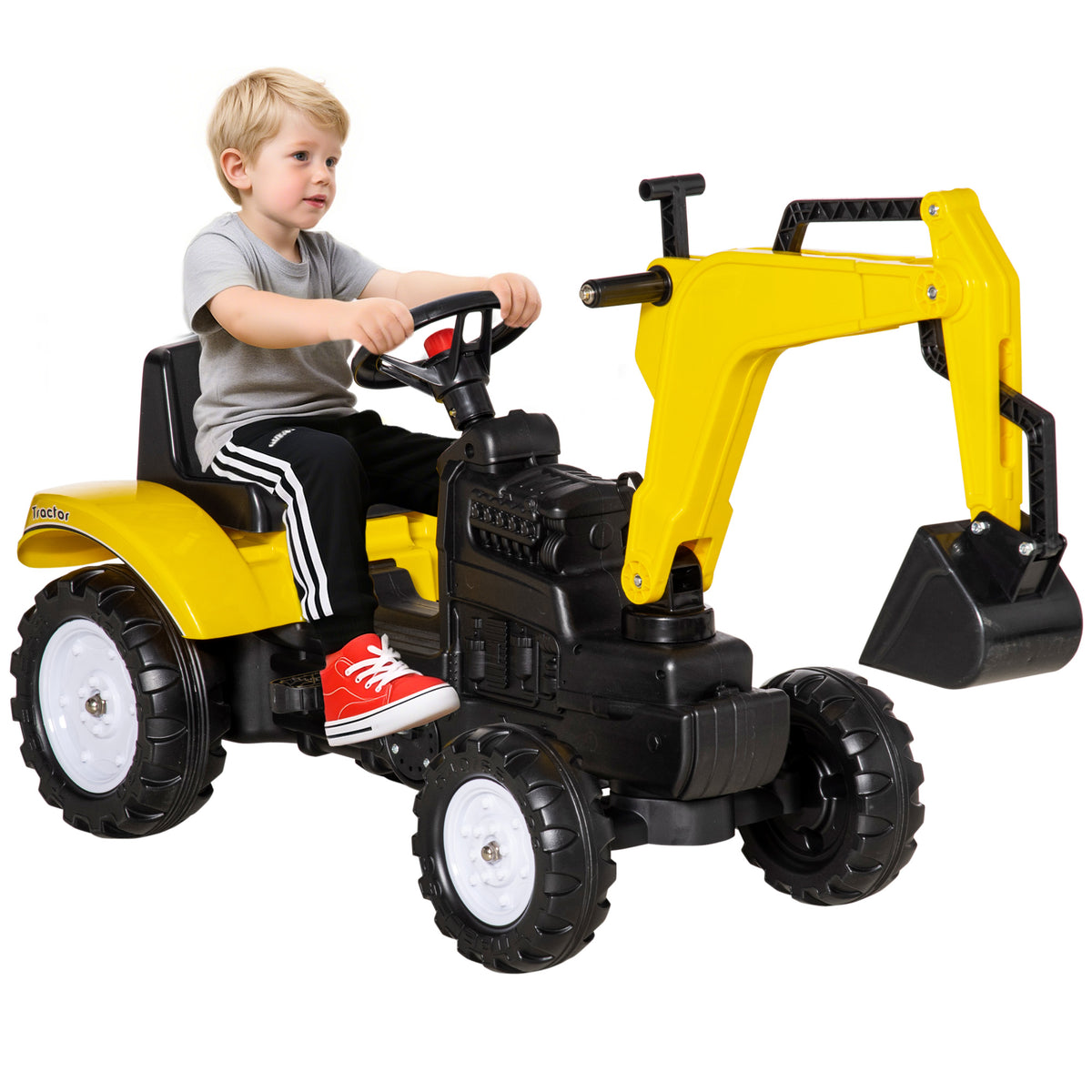 Tracteur à pédales pour enfants avec godet — Jaune