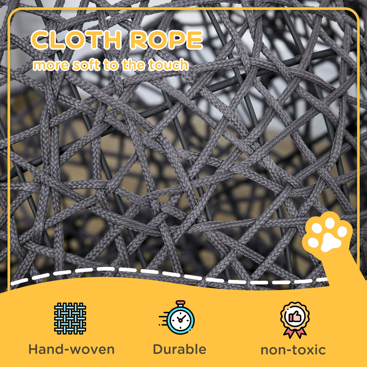 Lit pour chat en corde tissée avec coussin et support