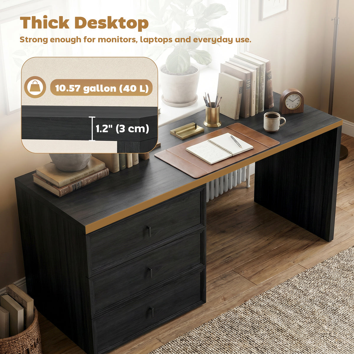 Bureau d'ordinateur en L avec trois tiroirs