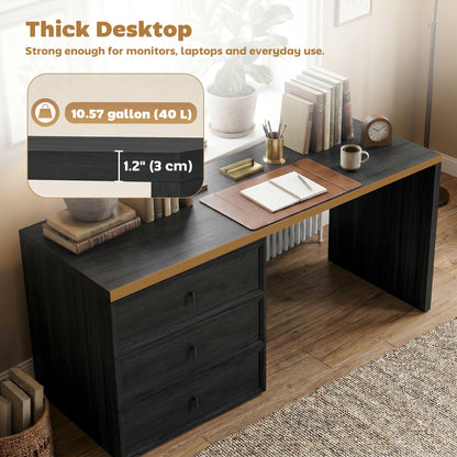 Bureau d'ordinateur en L avec trois tiroirs