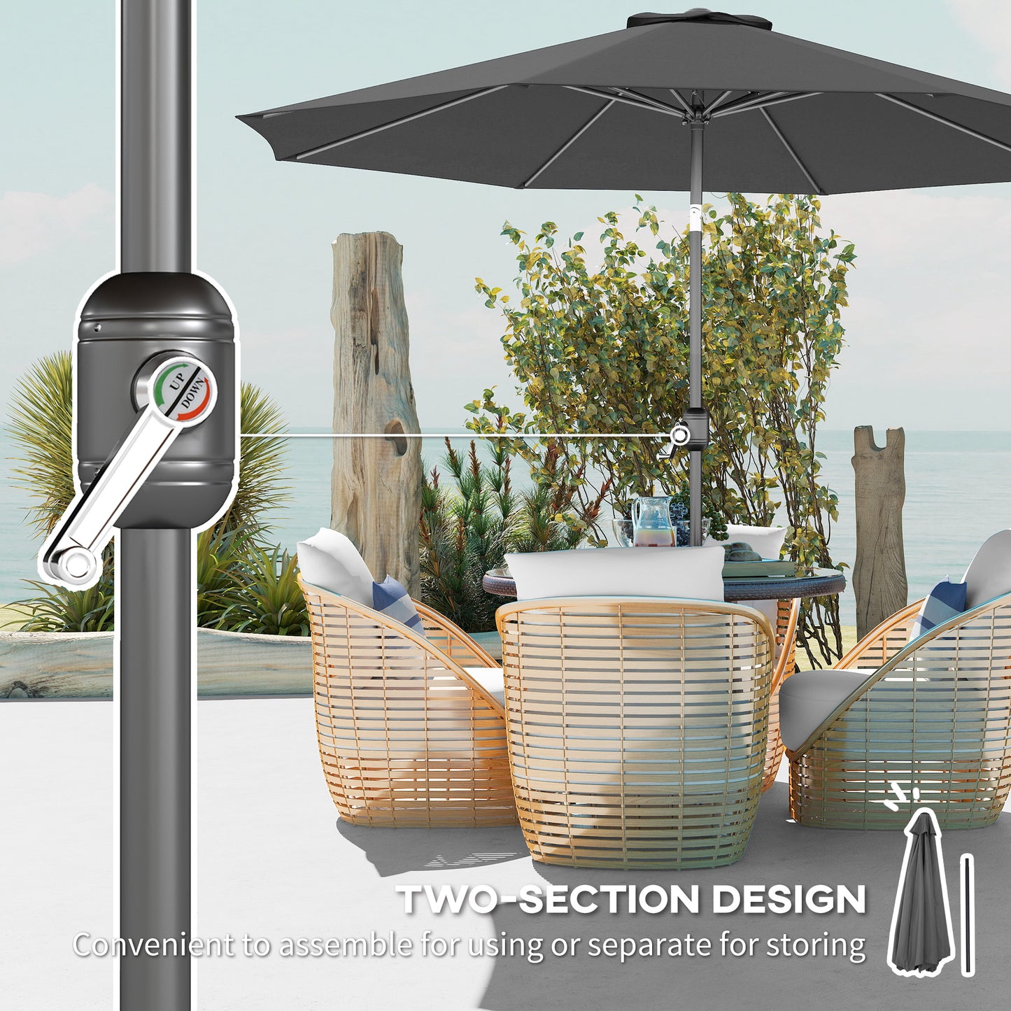 Parasol de patio rond 10 pieds avec manivelle