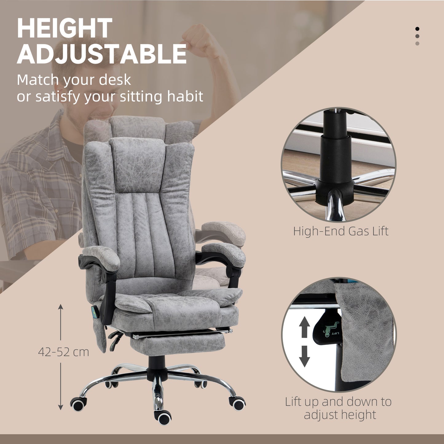 Fauteuil bureau massage vibrant repose-pieds rétractable