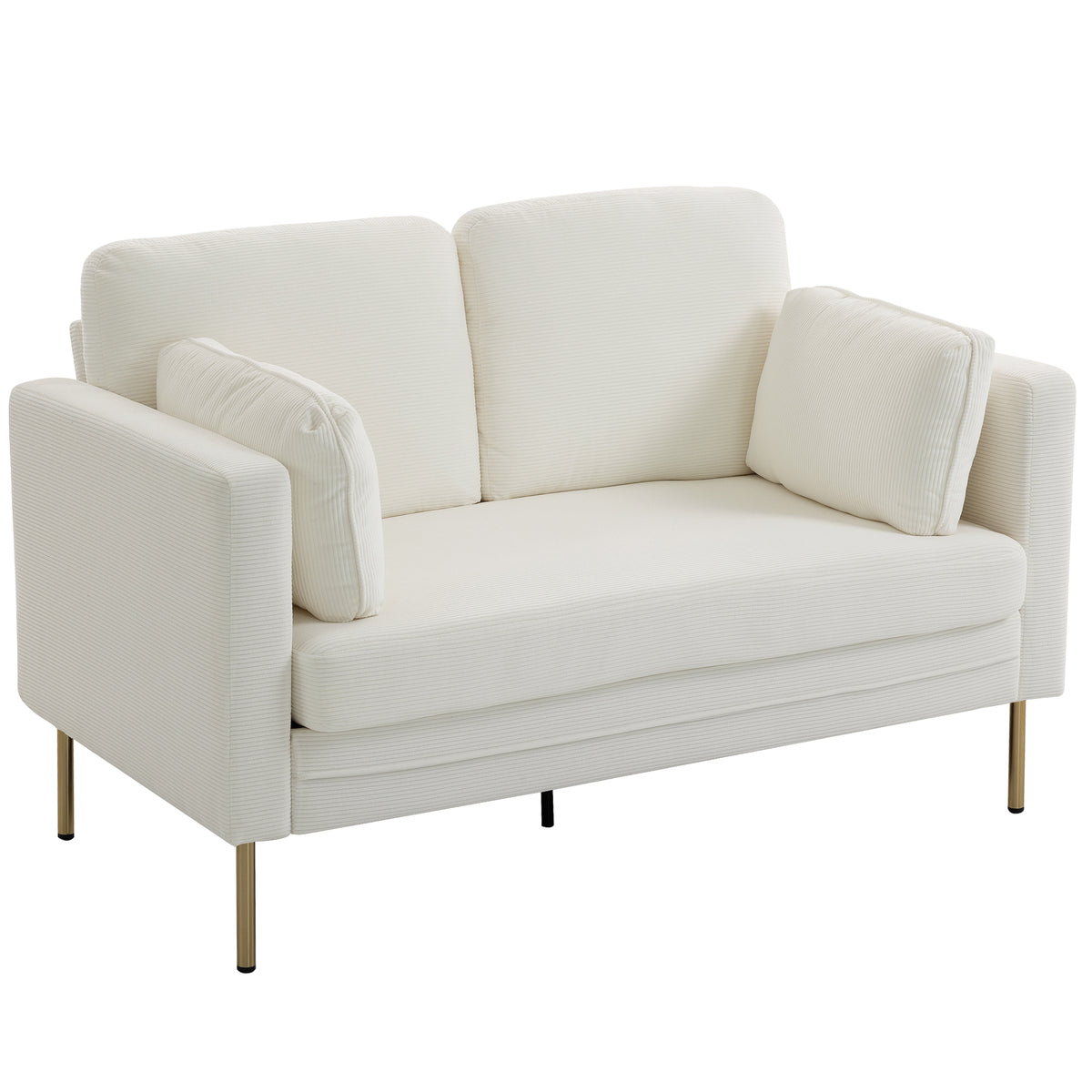 Petit sofa deux places en velours côtelé — pieds dorés