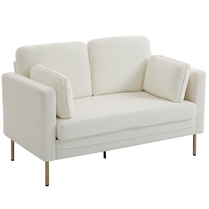 Petit sofa deux places en velours côtelé — pieds dorés