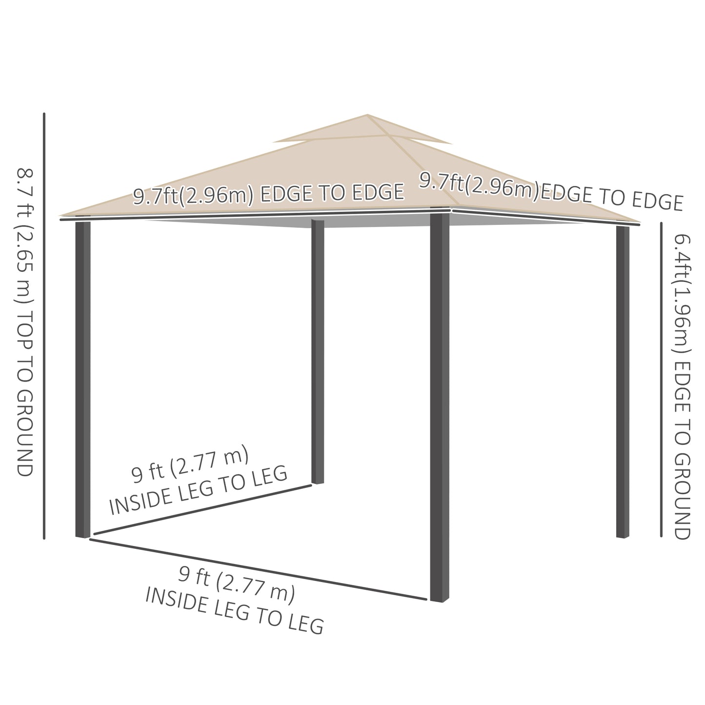 Gazebo de patio double toit avec rideaux et moustiquaire