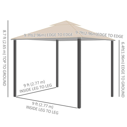 Gazebo de patio double toit avec rideaux et moustiquaire