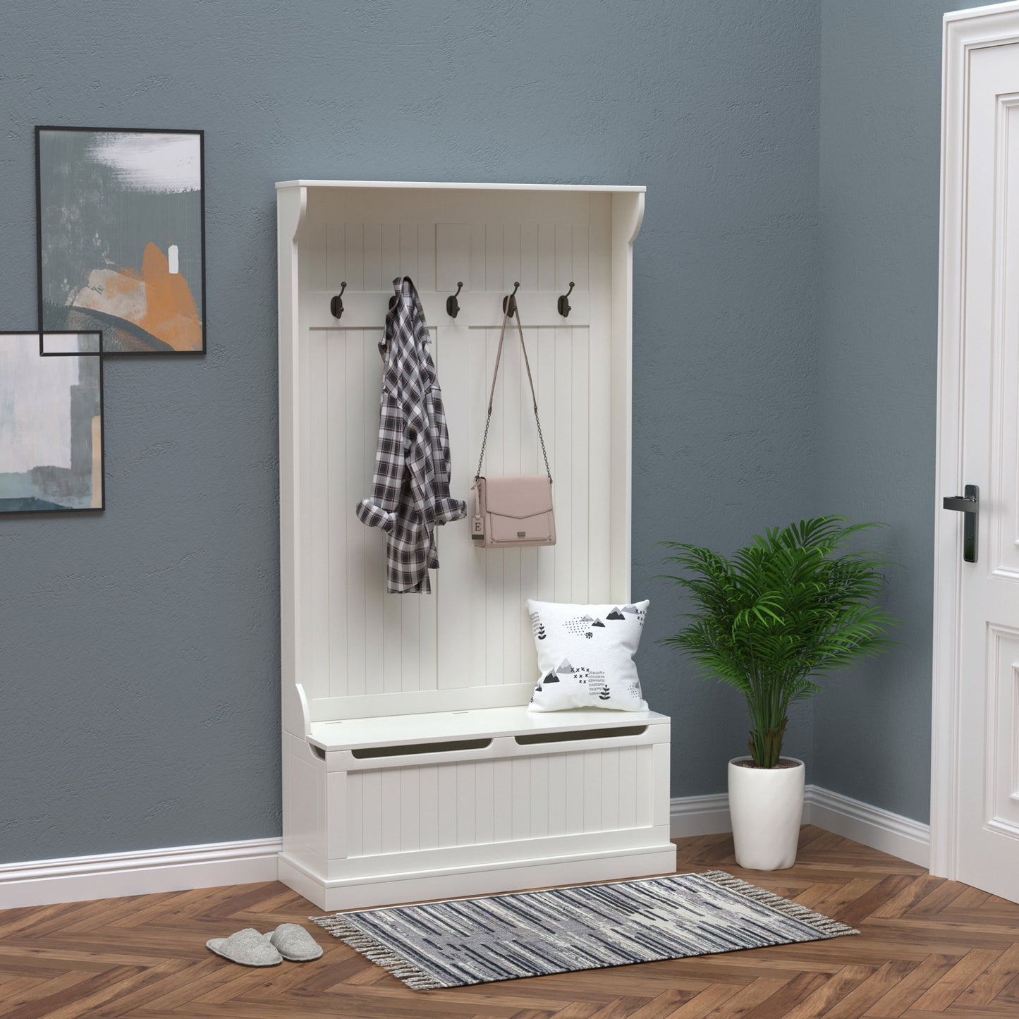 Hall tree 3-en-1 avec banc, rangement et patère