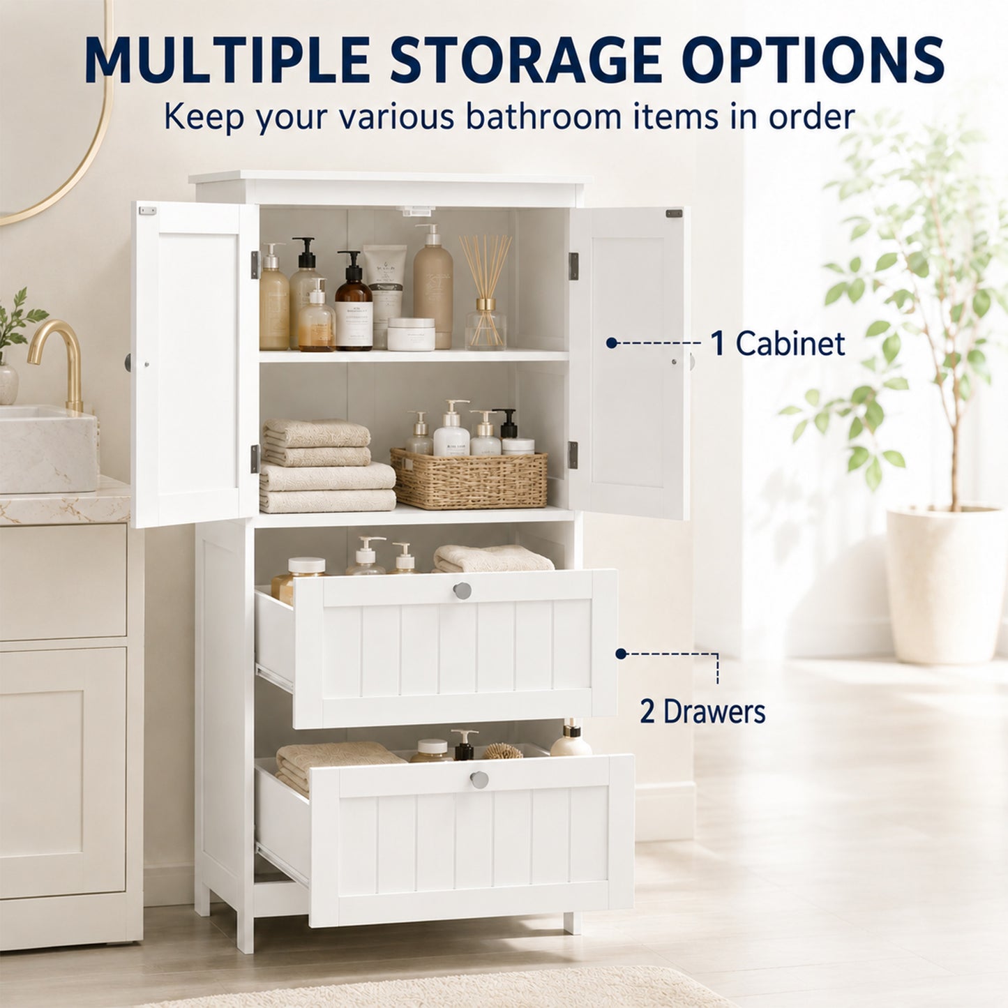 Armoire de salle de bain étroite 2 tiroirs
