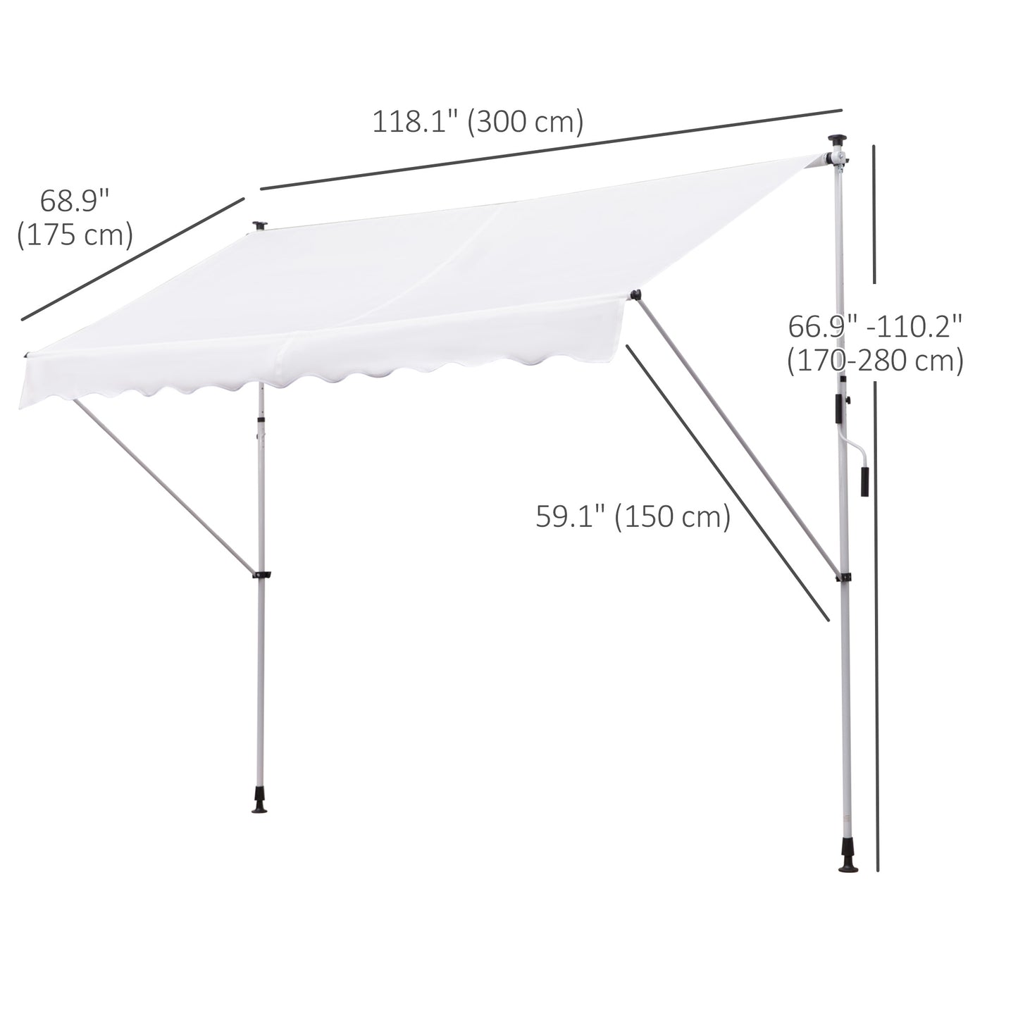 Store rétractable manuel patio sol plafond 305x152cm ajustable