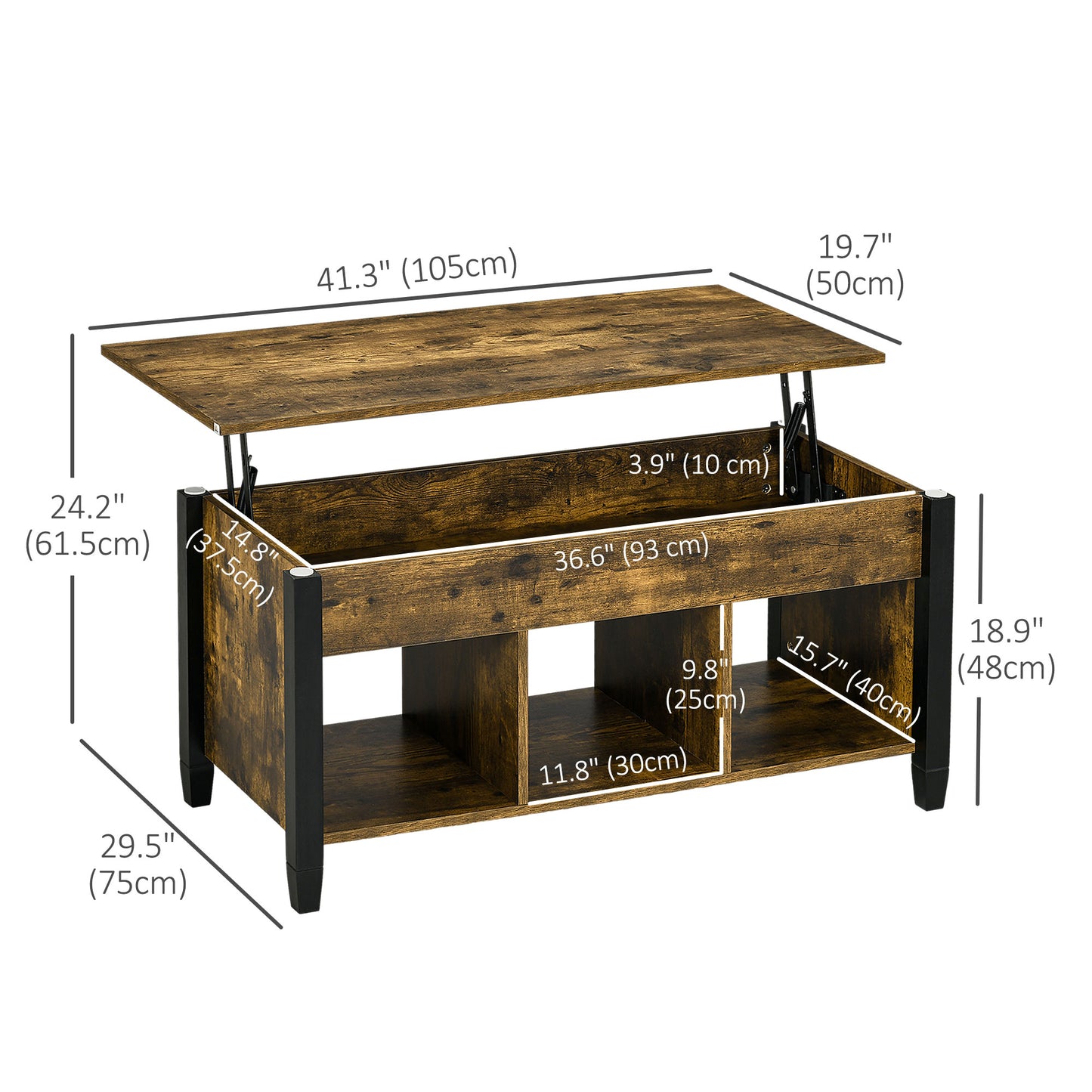 Table basse relevable moderne avec rangement caché