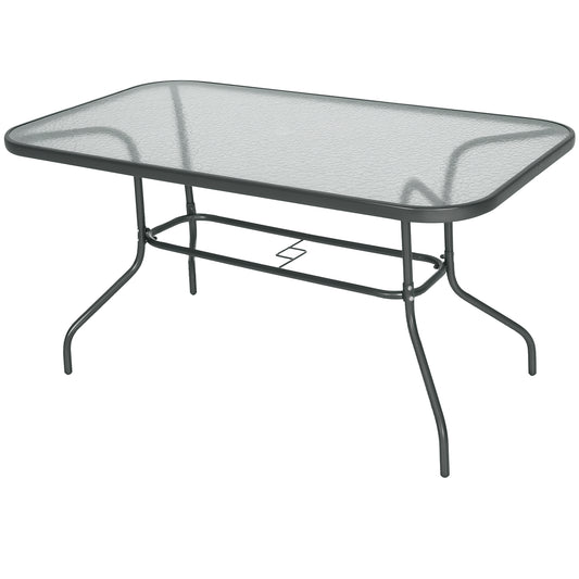 Table de patio en verre trempé avec trou pour parasol