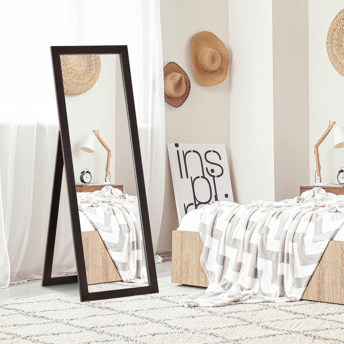 Miroir pleine longueur rectangulaire 147 x 51 cm avec cadre