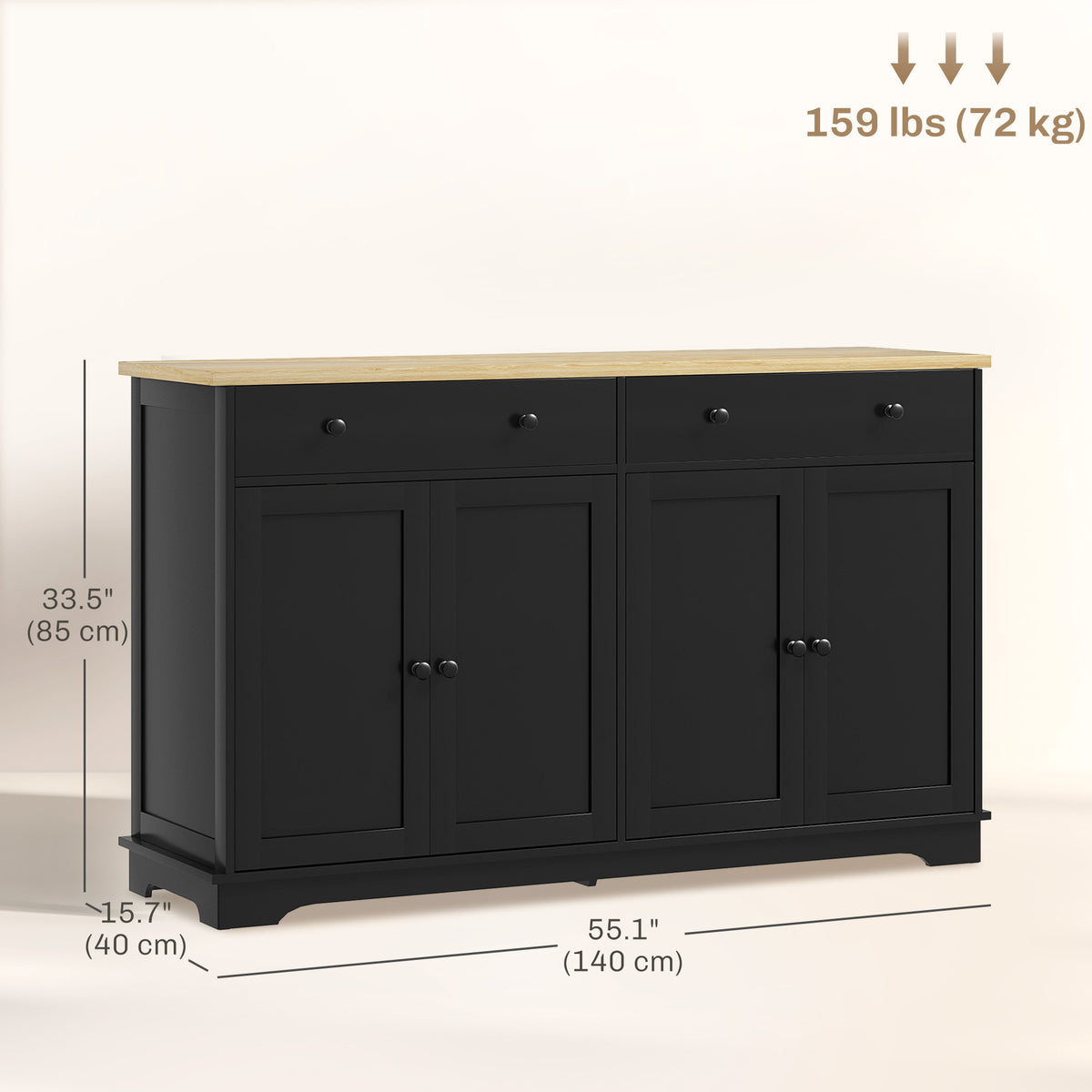 Buffet bahut moderne avec tiroirs et étagères ajustables