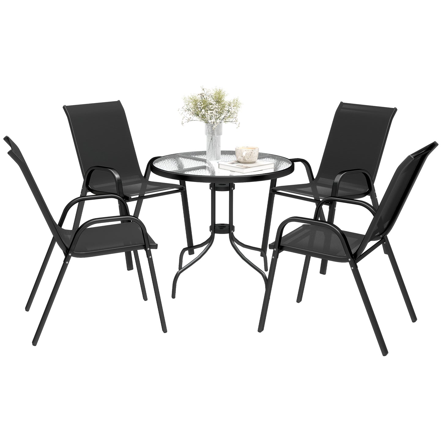 Ensemble de patio cinq pièces table ronde et chaises empilables