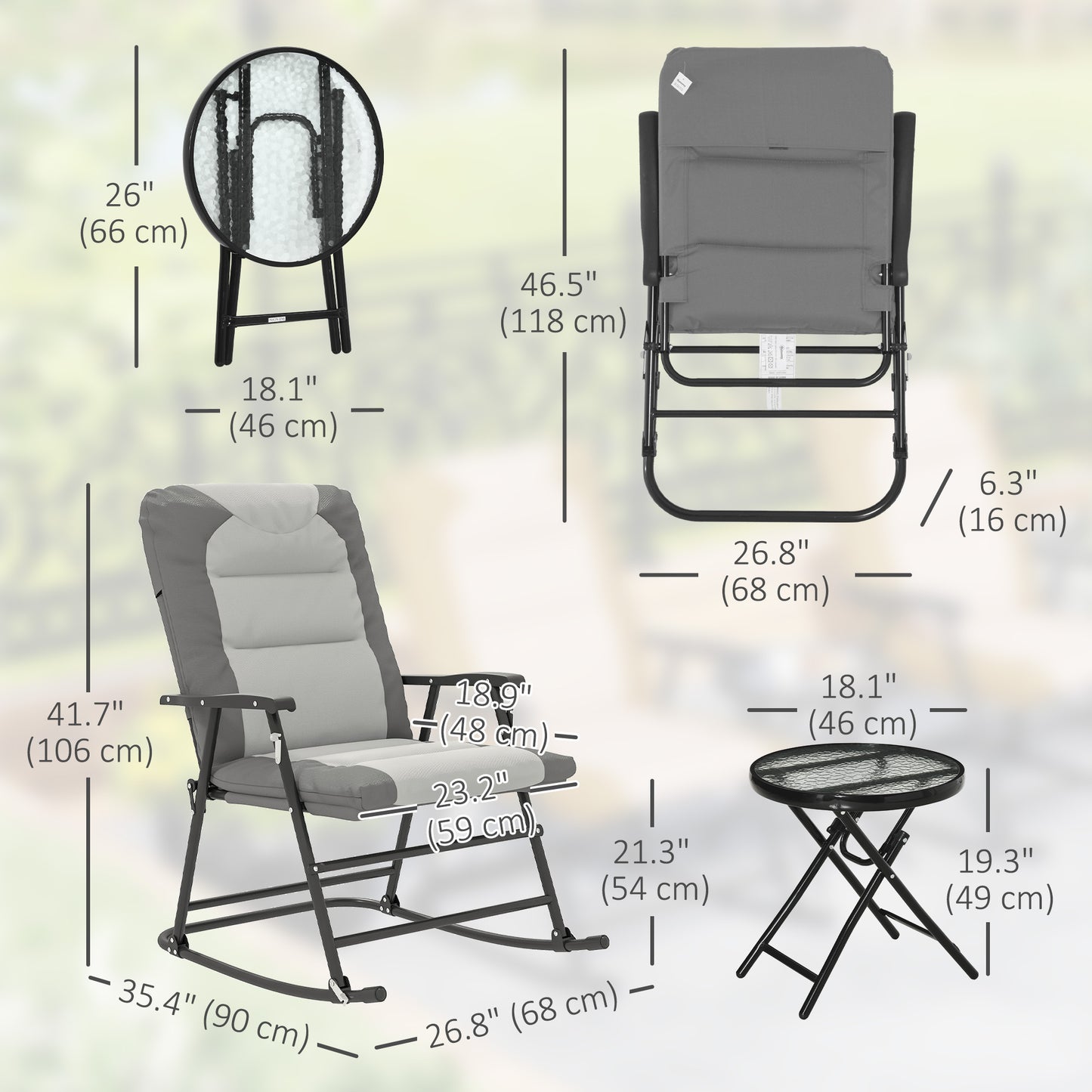 Ensemble chaise berçante pliable 3 pièces