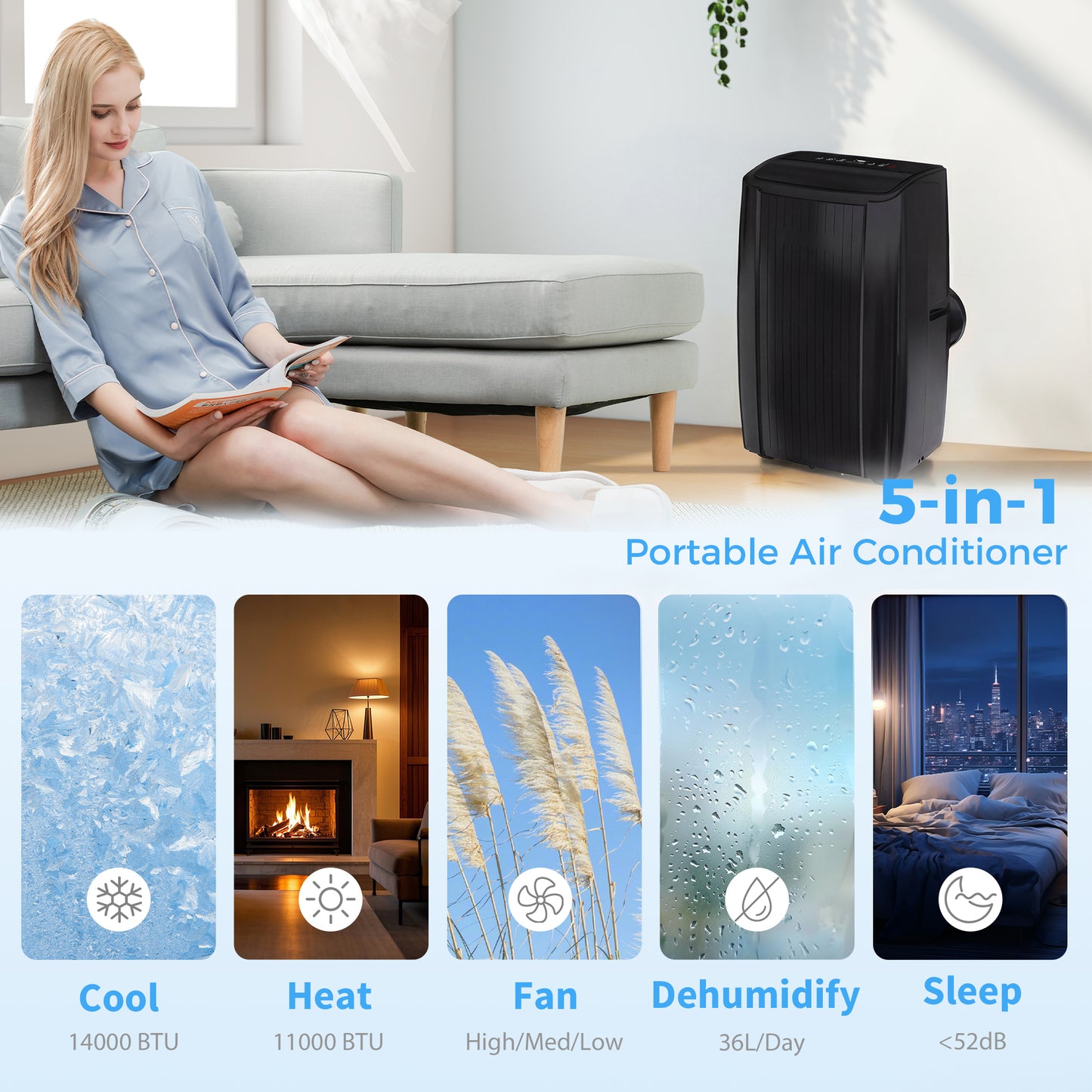 Climatiseur portable 5-en-1 14000 BTU WiFi
