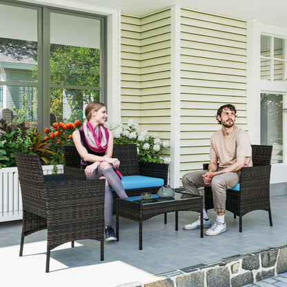Outsunny 4-Piece Rattan Patio Set with Loveseat and Table Beige