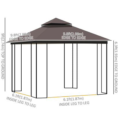 Gazebo de patio toit double avec moustiquaires et étagères