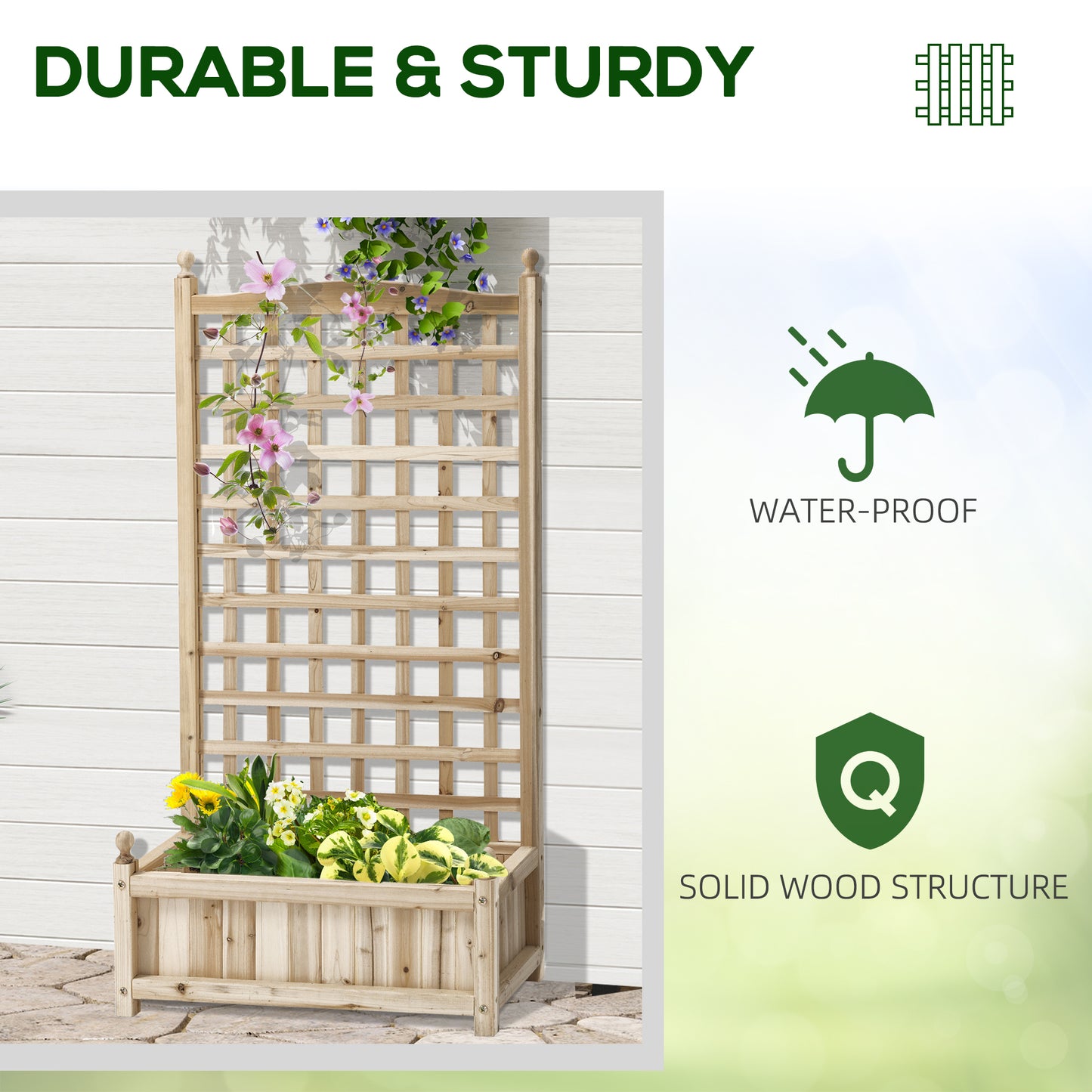 Jardinière surélevée avec treillis bois naturel