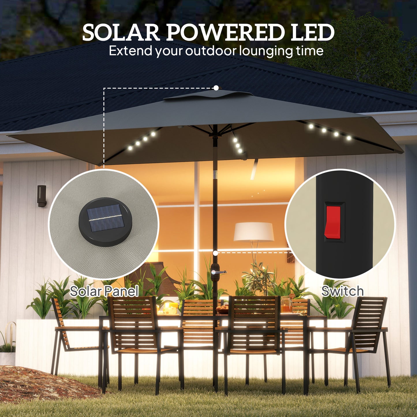 Parasol rectangulaire 6' x 10' avec éclairage LED solaire