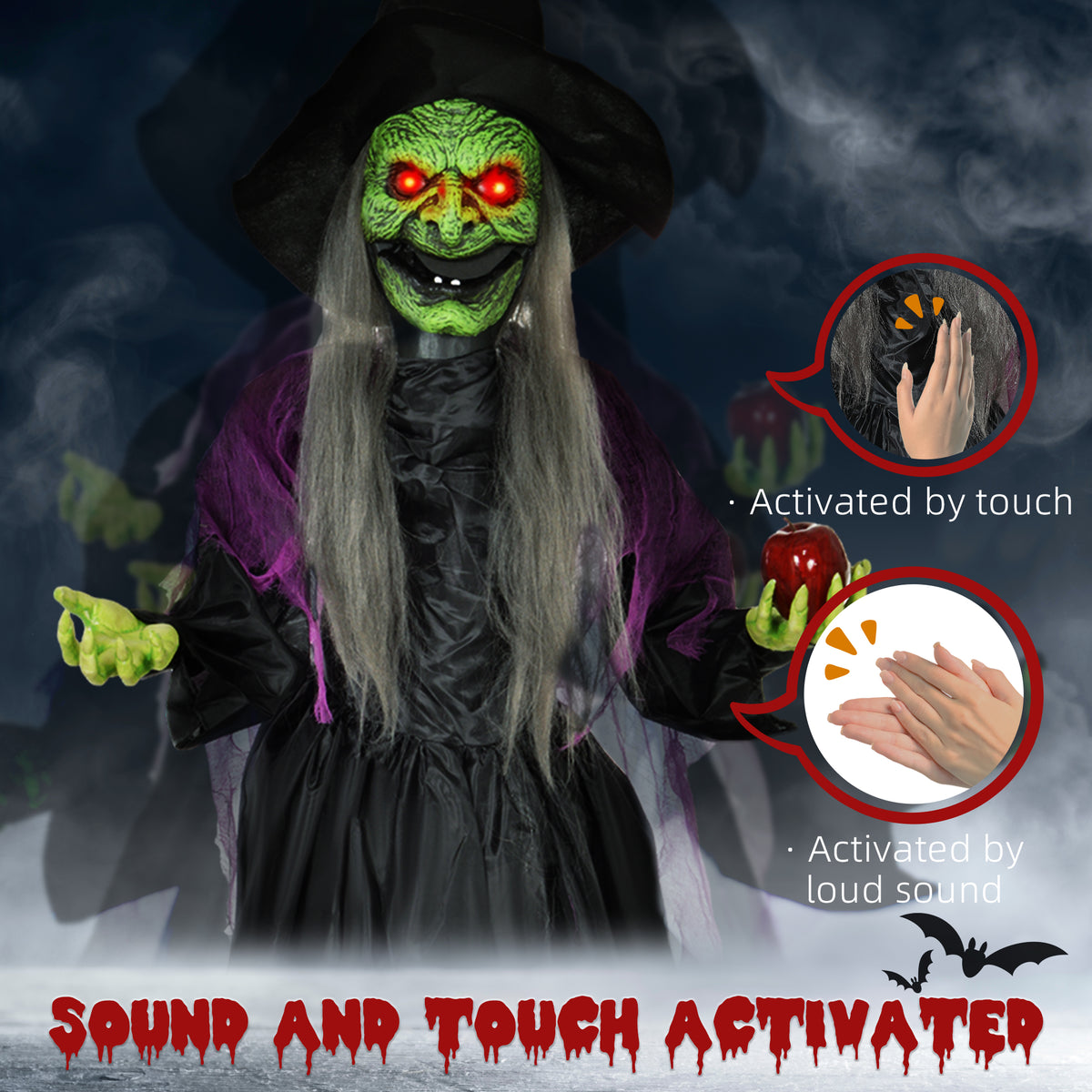 Sorcière animatronique grandeur nature Halloween sonore