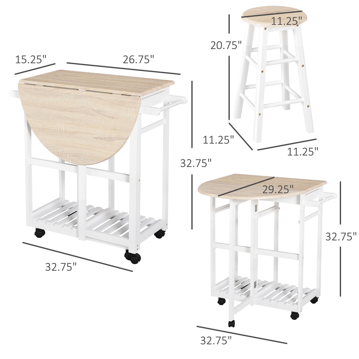Desserte de cuisine rabattable — Lot de 3