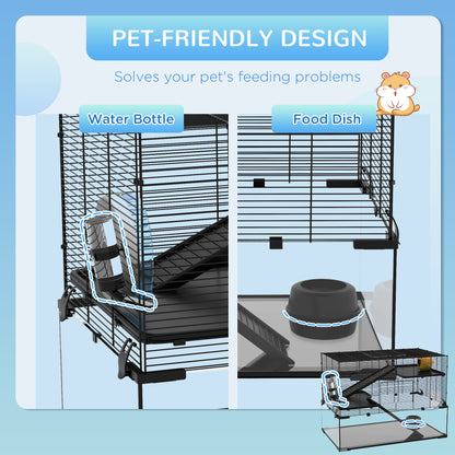 Cage à hamster à trois niveaux avec bac en verre