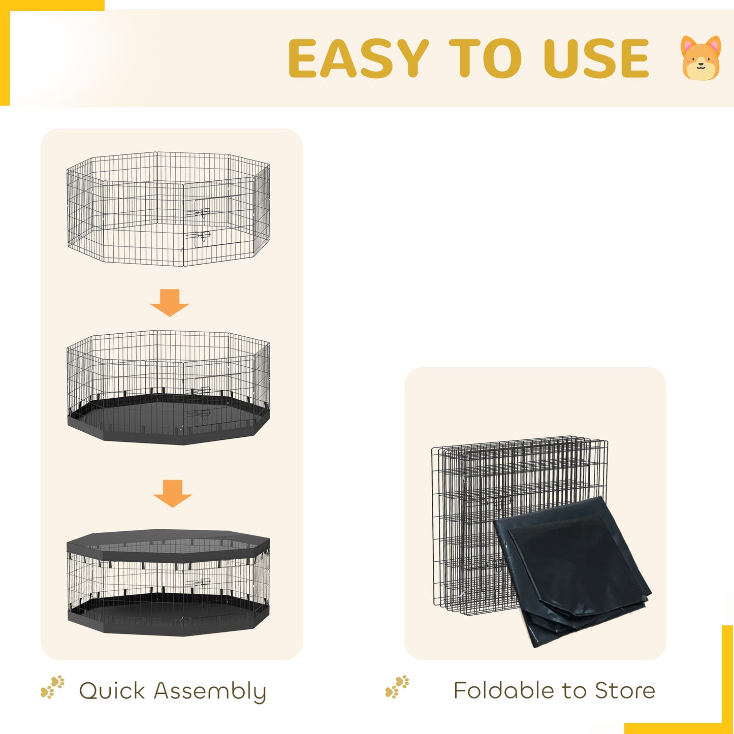 Parc pour chien pliable 8 panneaux avec couverture