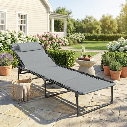 Chaise longue pliante réglable avec appui-tête